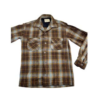 Vintage 50s 60s Penneys Towncraft Plaid Wool Flannel Shirt Mens Sz S